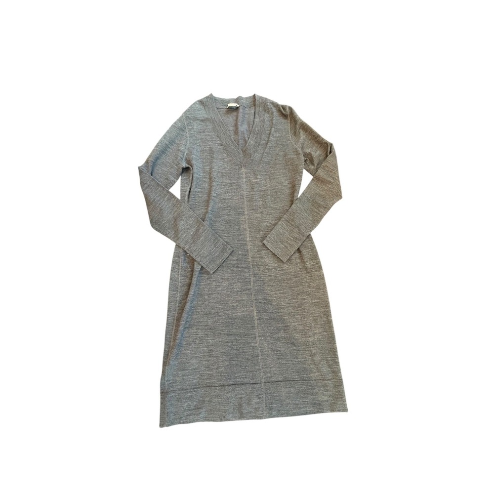 Jason Wu Heather Grey Merino Wool Blend V-Neck Long Sleeve Sweater Dress Size M